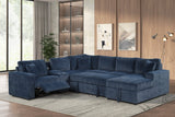 Close-up detail of Hunter Blue fabric sectional