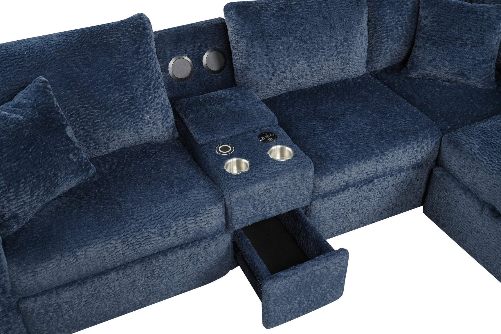 Room view of Hunter Blue sectional sofa with pull-out bed