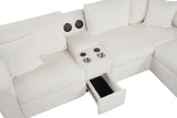 Living room setting with Hunter White Fabric Sectional and pull-out bed extended