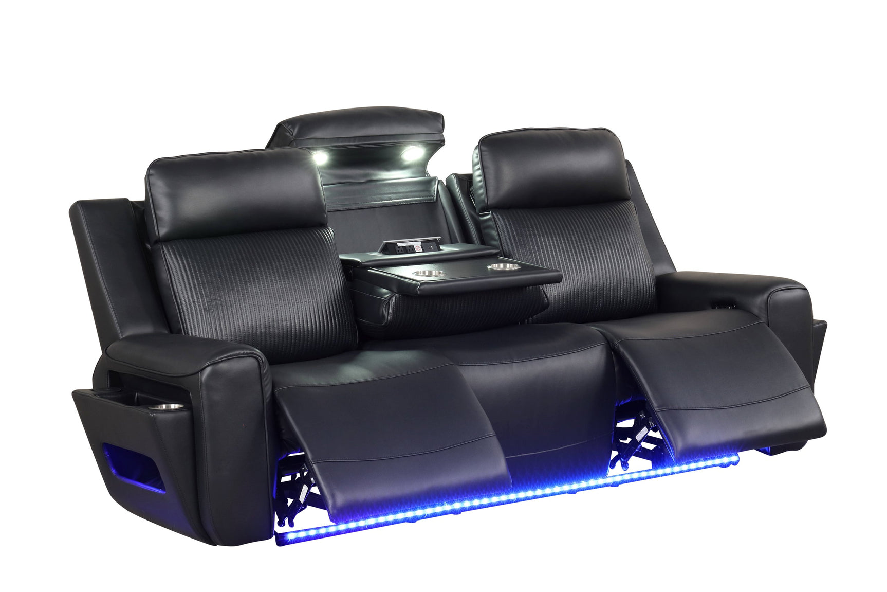 Close-up of armrest storage and cup holders