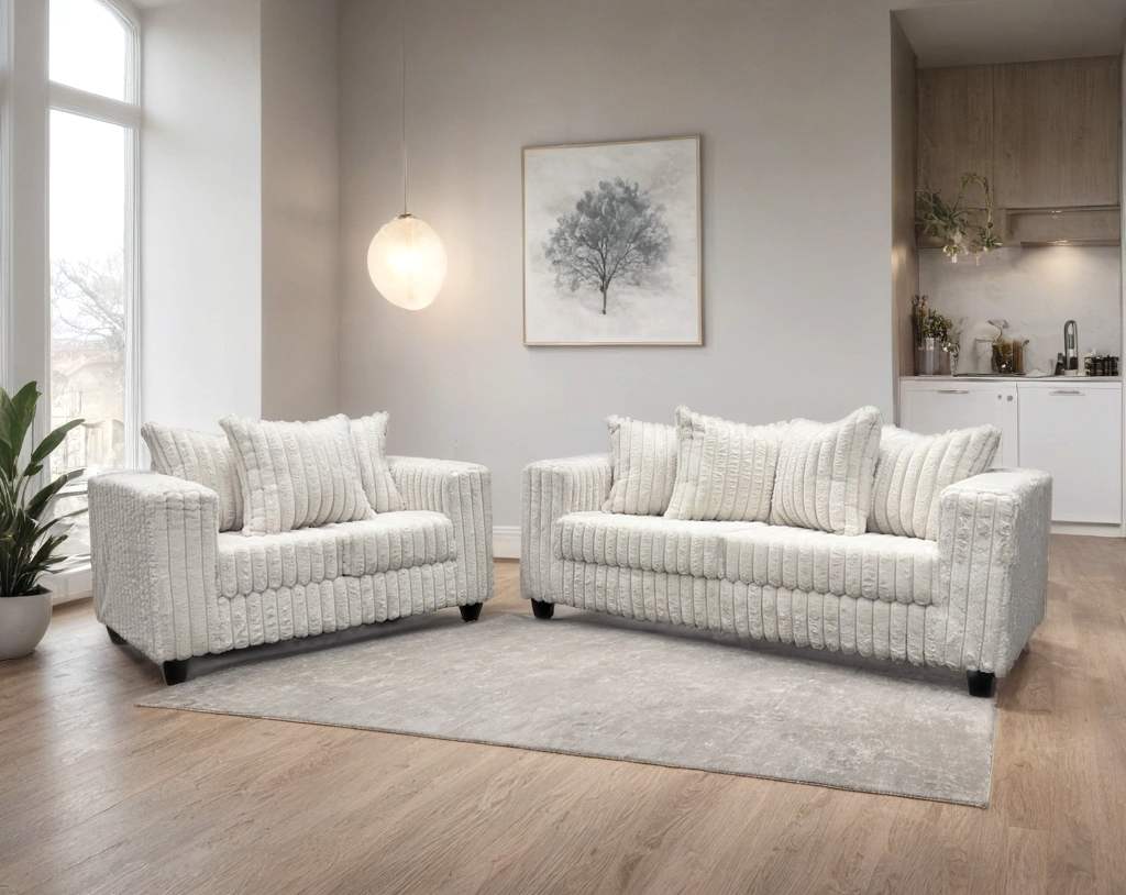 Side view of FiveTen Cream Velvet 2-Piece Living Room Set