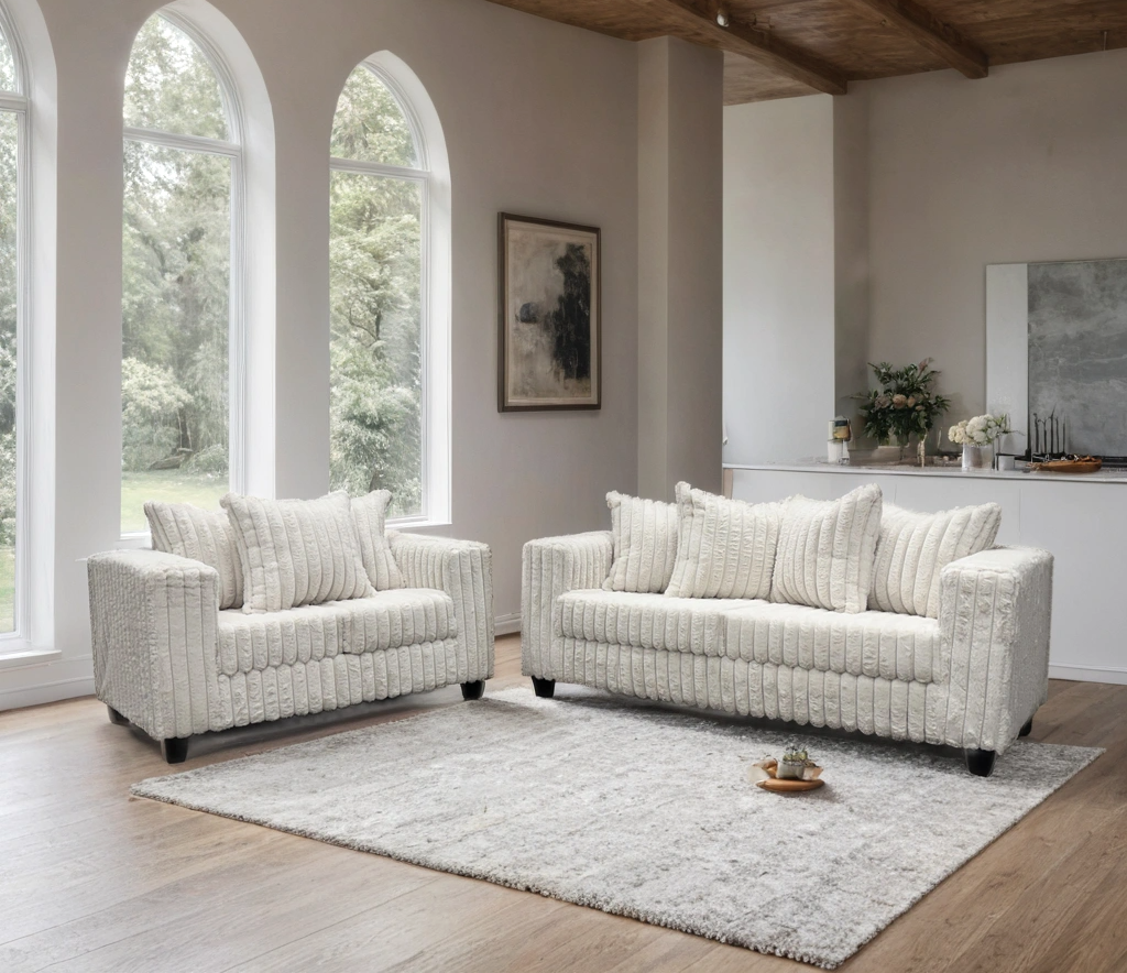 main view of FiveTen Cream Velvet 2-Piece Living Room Set furniture