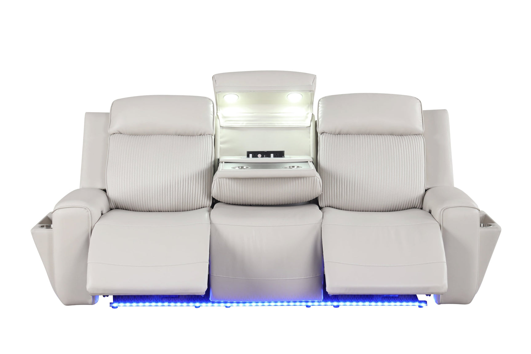 Side view showing power footrest and headrest controls