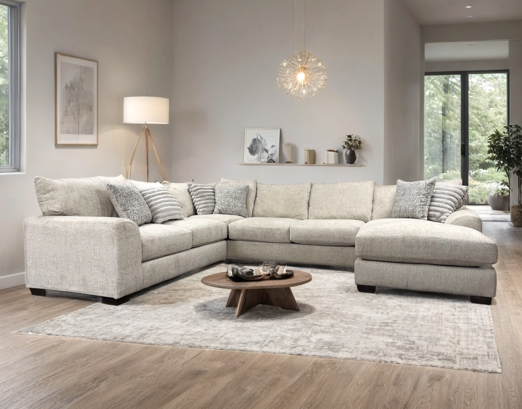 Side view of Jean Cream Oversized Sectional sofa showcasing chaise