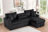 Side view of Aria Black Fabric Sectional Sofa with Pull-Out Bed and Storage Chaise