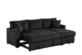 Room view showing Aria Black Fabric Sectional Sofa with chaise and bed pulled out