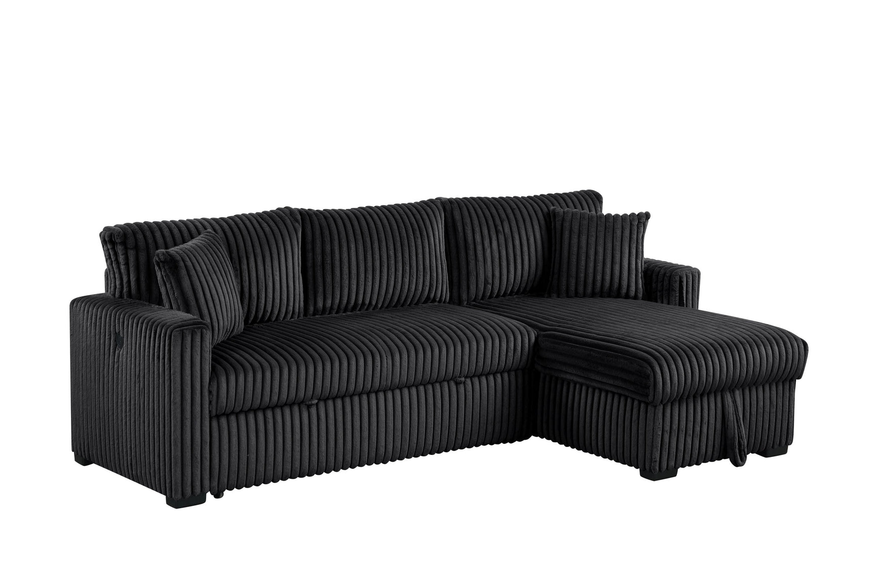 Another main angle of Aria Black Fabric Sectional Sofa with Storage Chaise