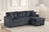 Close-up detail of charcoal cord fabric on Aria sectional