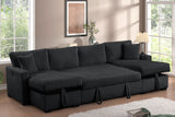 Side view of July Black sectional sofa showing black upholstery and chaise