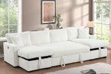 Side view of July Beige Sectional Sofa showing chaise seating and USB charging ports
