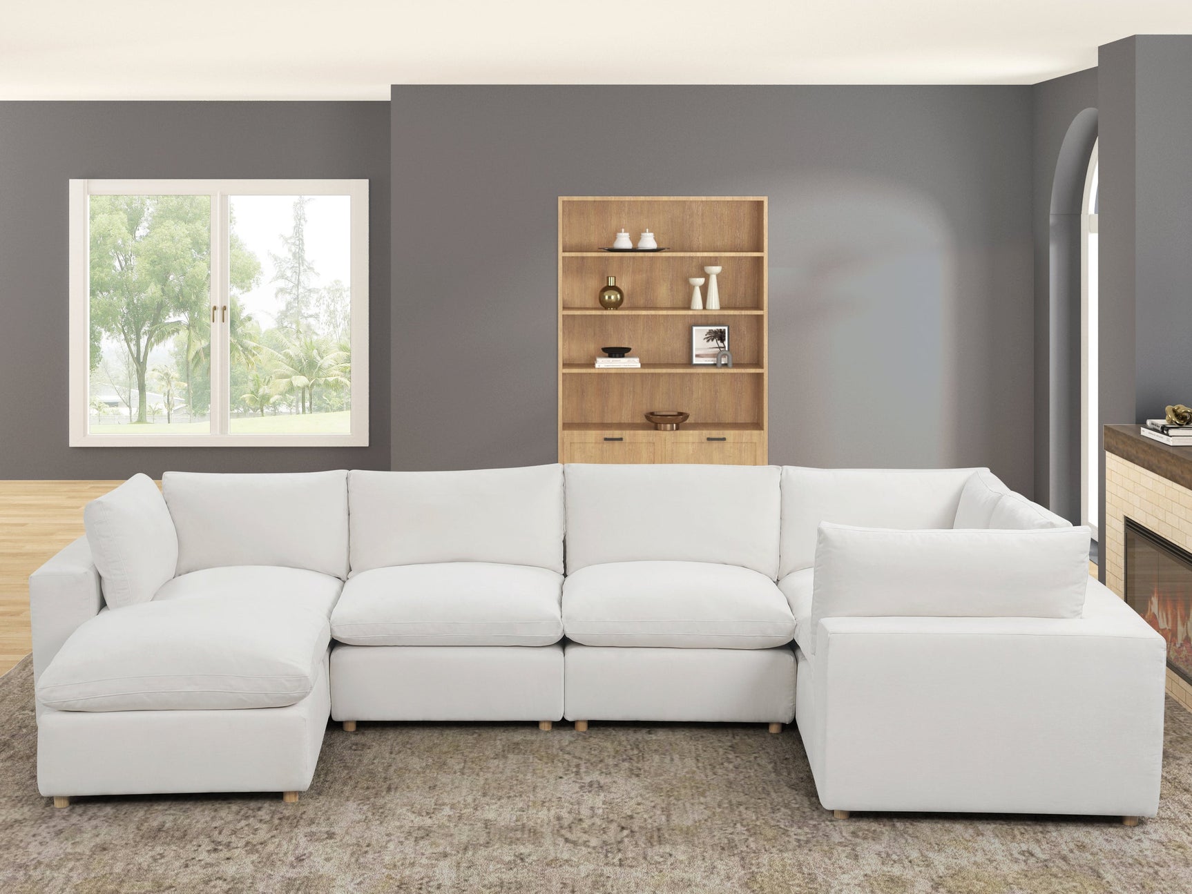 Side view of Xlcloud Beige 5-piece sectional sofa