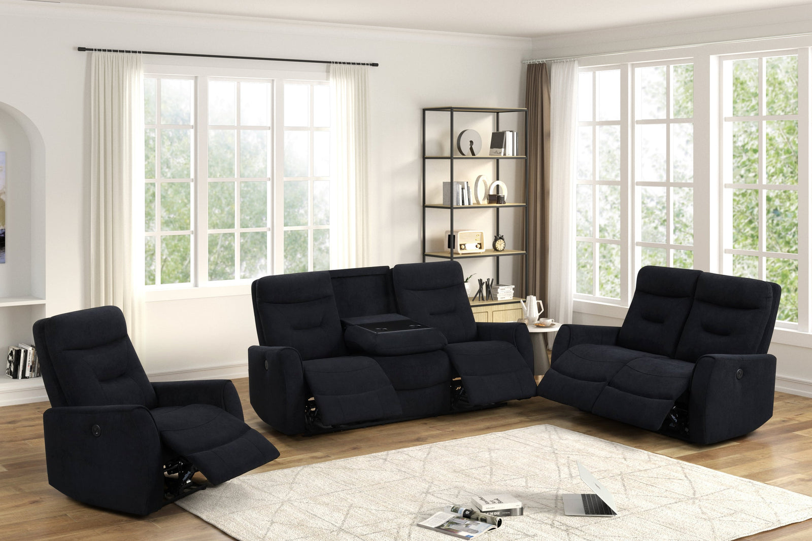 Nina Black Fabric 3-Piece Power Reclining Set