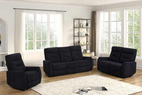 Nina Black Fabric 3-Piece Power Reclining Set reclining position