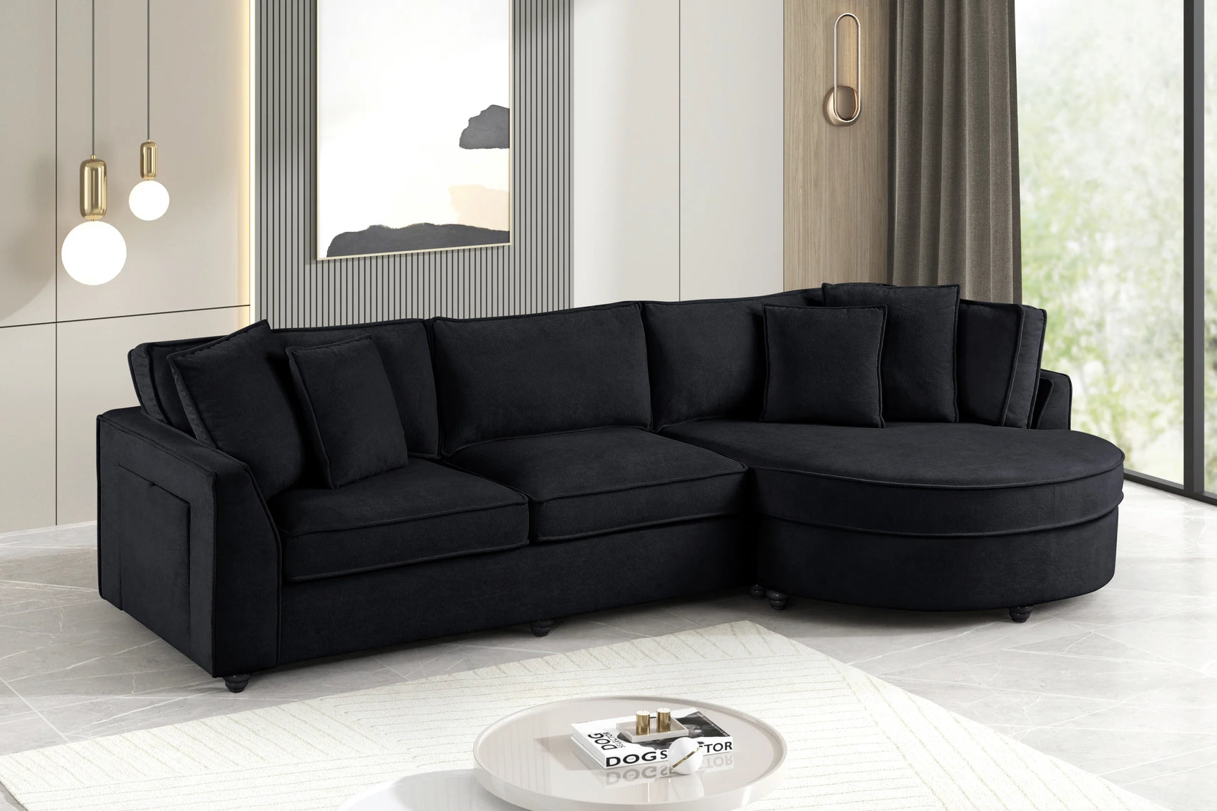 Elva Black Sectional sofa side angle view