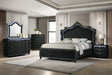 main view of KKingdom Black LED Upholstered Tufted Panel Bedroom Set bed