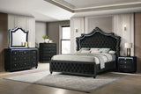 main view of KKingdom Black LED Upholstered Tufted Panel Bedroom Set bed