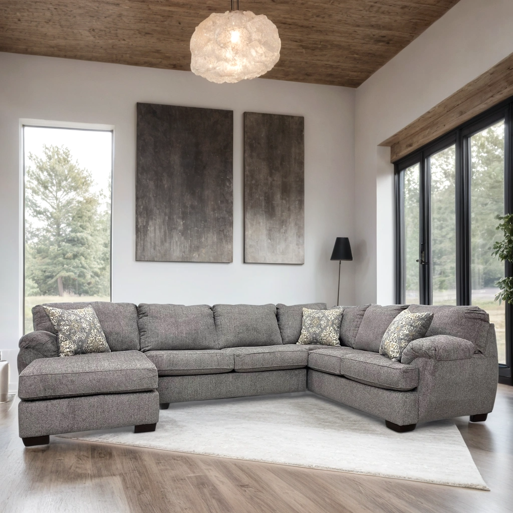 Side view showing chaise of Brentwood Gray Chenille sectional