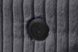 Close-up detail of charcoal fabric and chaise storage on July Sectional sofa