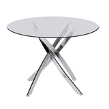 Detail close-up of glass top and chair design on Diane Dining Room Set