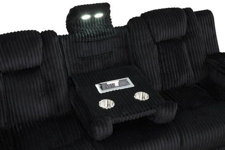 Sofa drop-down tray with power box outlets and cup holders