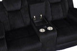 Reclined position of loveseat highlighting LED lights