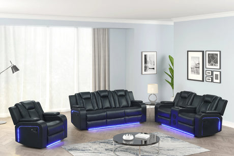 Black gel leather reclining sofa side view
