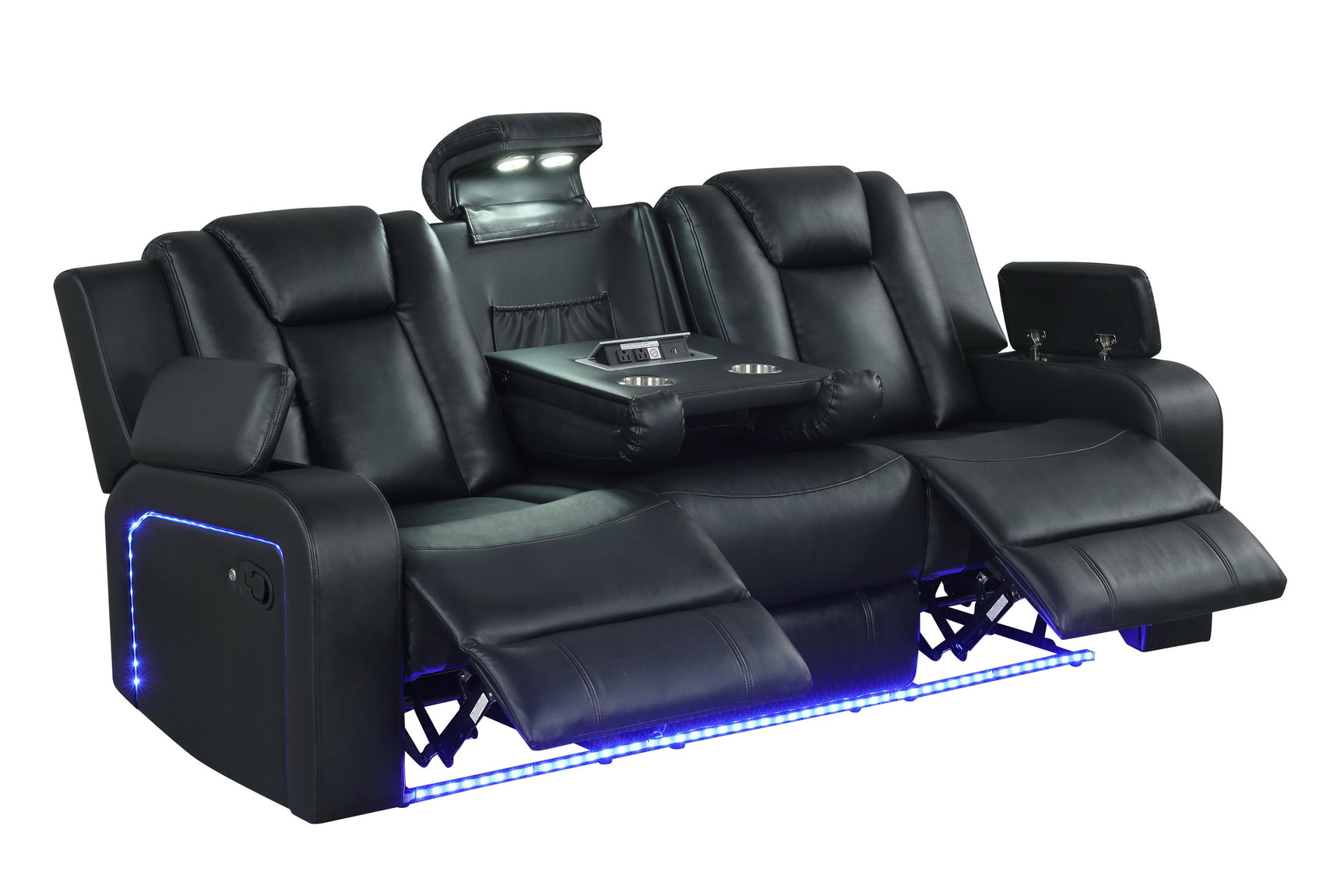 Loveseat with Bluetooth speaker and reclining footrest