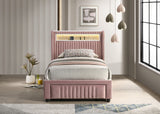 Cupid Pink Platform Twin Bed footboard with drawer open