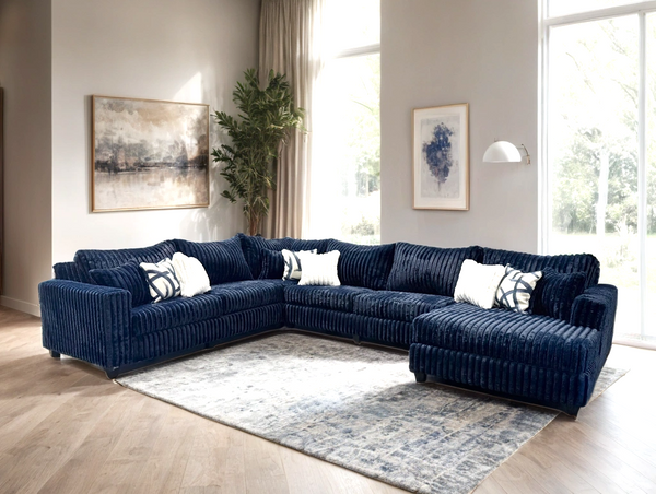 Main view of Marlo Blue Oversized Sectional Sofa in navy blue