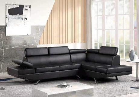 front view of Moderno Black Sectional black vinyl sofa