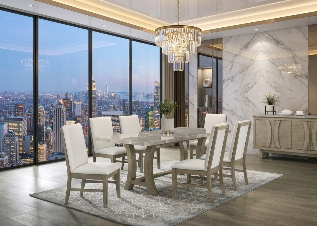 Roco Beige Genuine Marble Dining Room Set from Decor Furniture