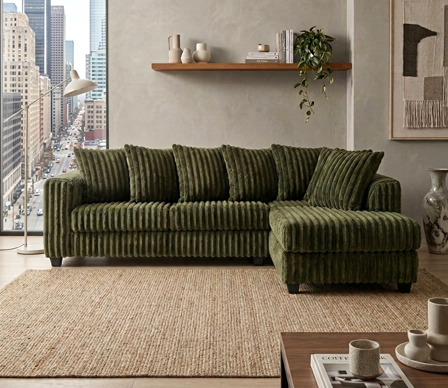 FiveTen Olive Velvet Sectional from Decor Furniture
