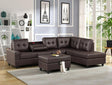 Heights espresso faux leather tufted reversible sectional sofa with storage ottoman, front angle view