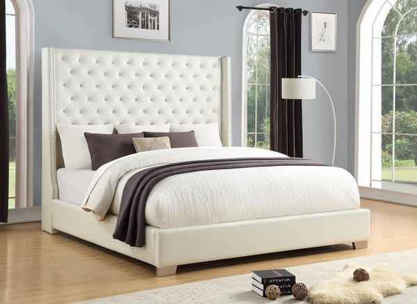 Pearl white tufted queen bed headboard with diamond accents
