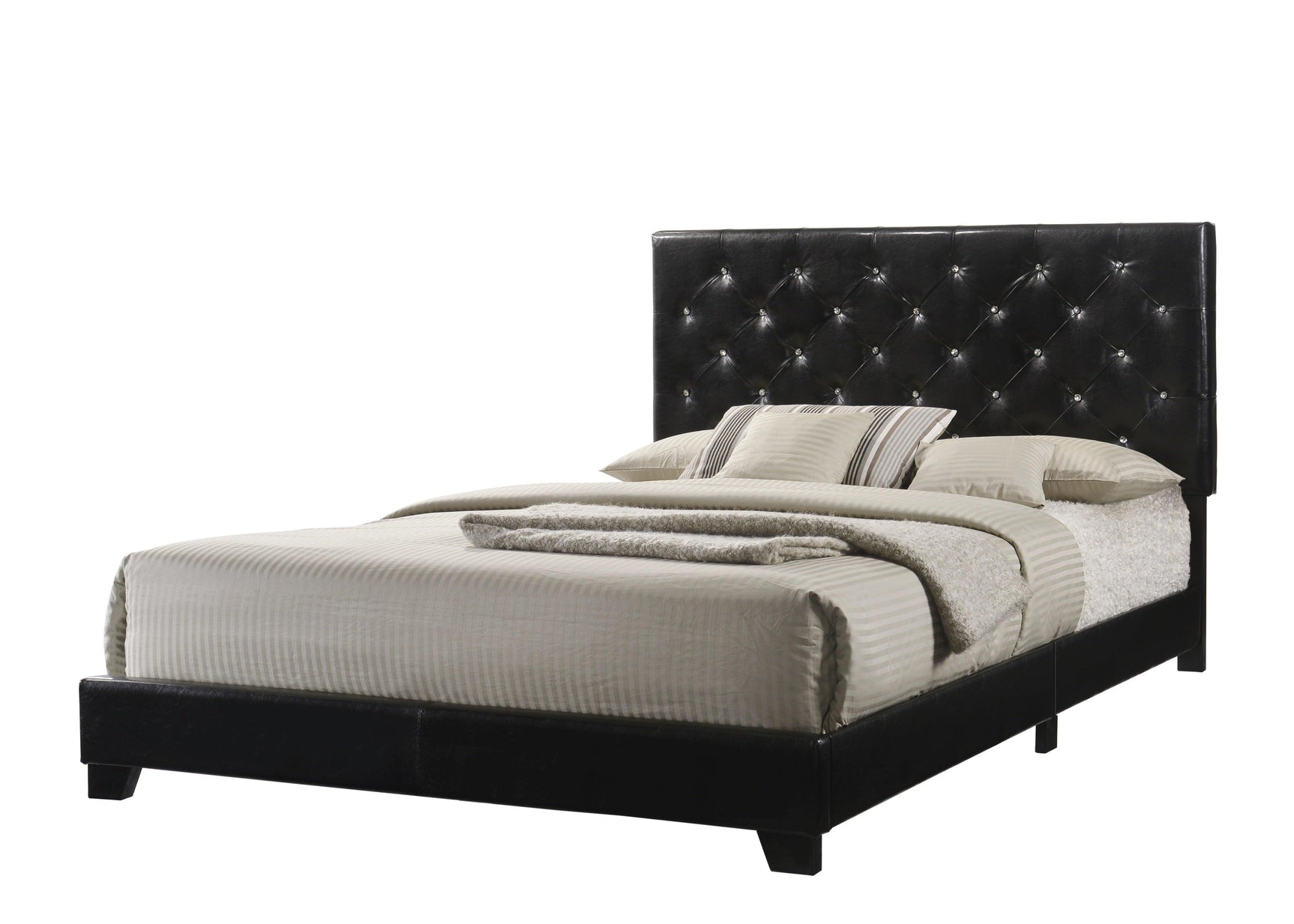 Ridenhour black faux leather tufted platform full bed side view