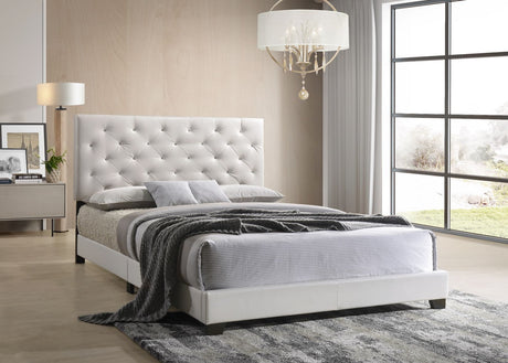 Homona white upholstered tufted panel twin bed front view