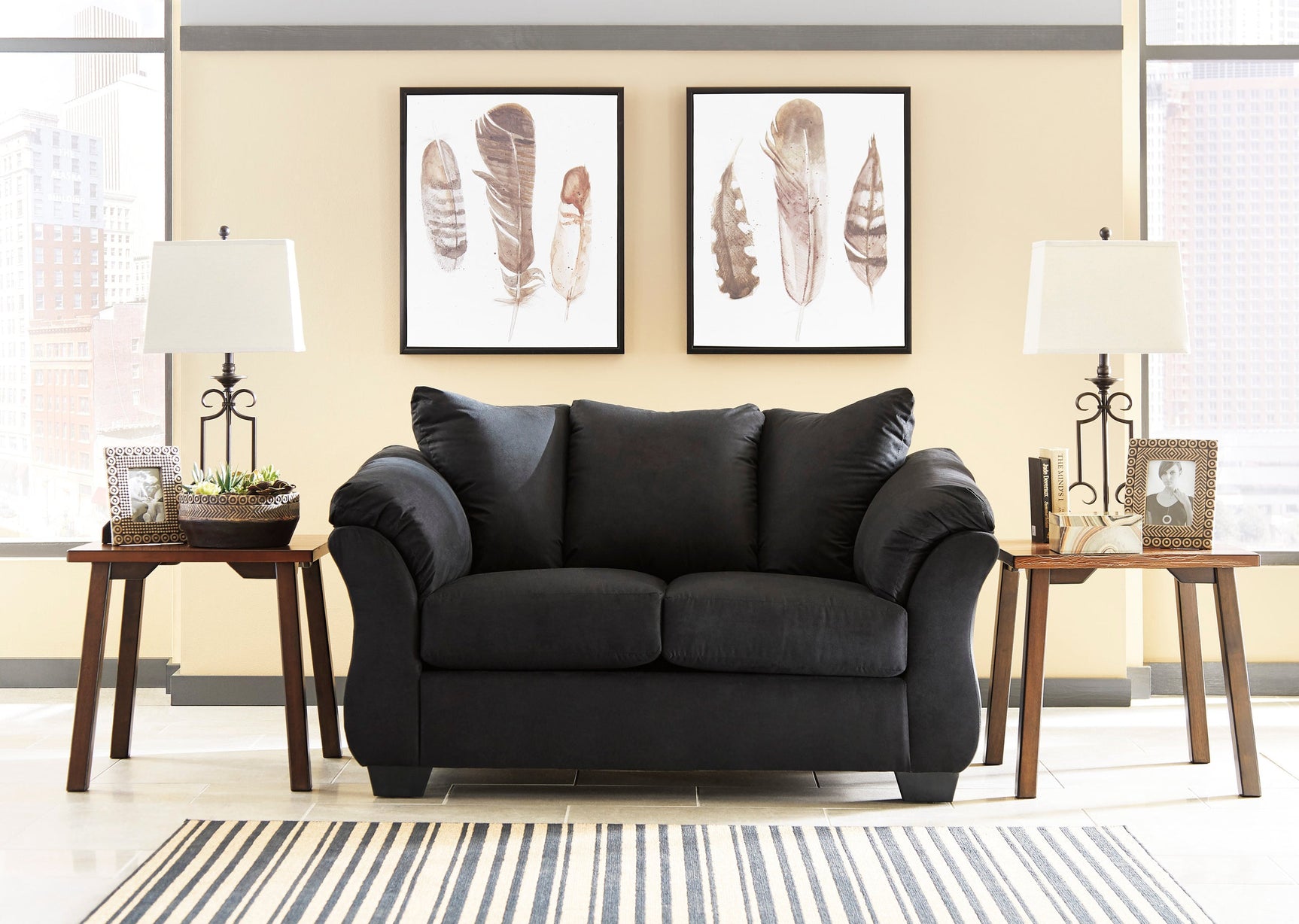 Detail view of Ashley 750-08 black microfiber sofa upholstery