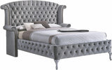 Diamond Palace gray velvet upholstered tufted wingback panel king bed close-up main view