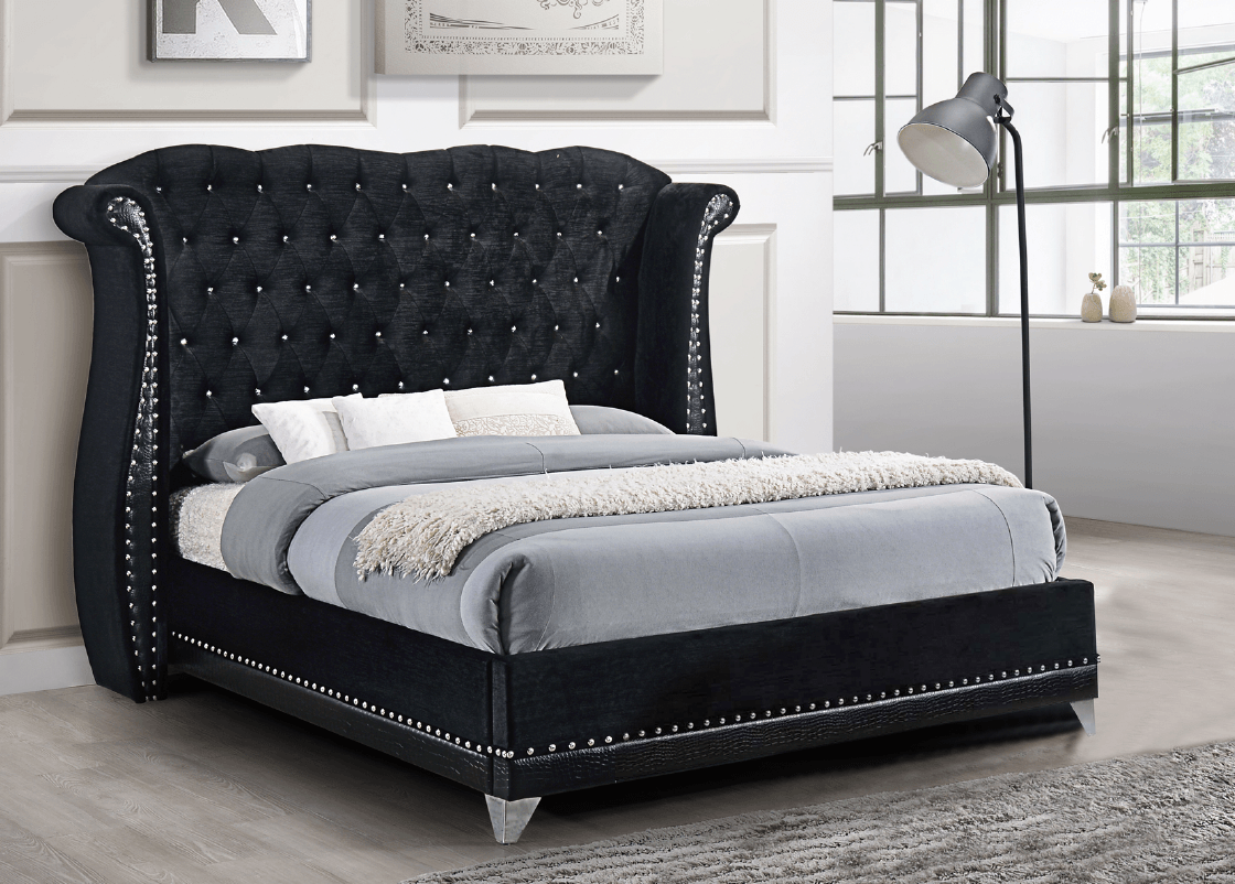 Luxor Black Modern Traditional Sleek Velvet Upholstered Tufted Platform King Bed - Ella Furniture