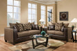 Riverstone brown chenille fabric and faux leather sofa front view