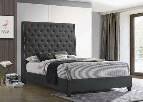 Austin Grey Linen Upholstered Tufted Queen Bed frame front angle