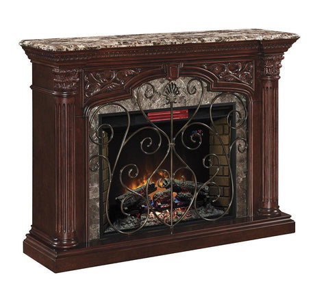 Astoria Victoria Minor infrared electric fireplace mantel front view showing marble top and Victorian design