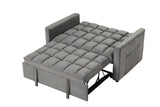 Gray sleeper sofa folded to seating position