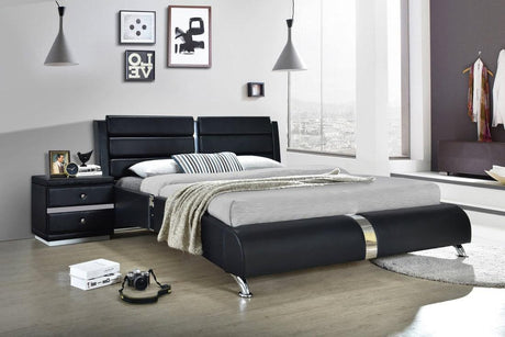 Vegas Black Faux Leather Upholstered Platform King Bed front view