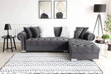 Royal Grey Velvet Tufted Sectional Sofa side view
