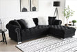 Royal Black Velvet Tufted Sectional Sofa front angle view