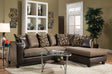 Emboss brown fabric and faux leather sectional sofa showing left-arm-facing sofa and right-arm-facing chaise