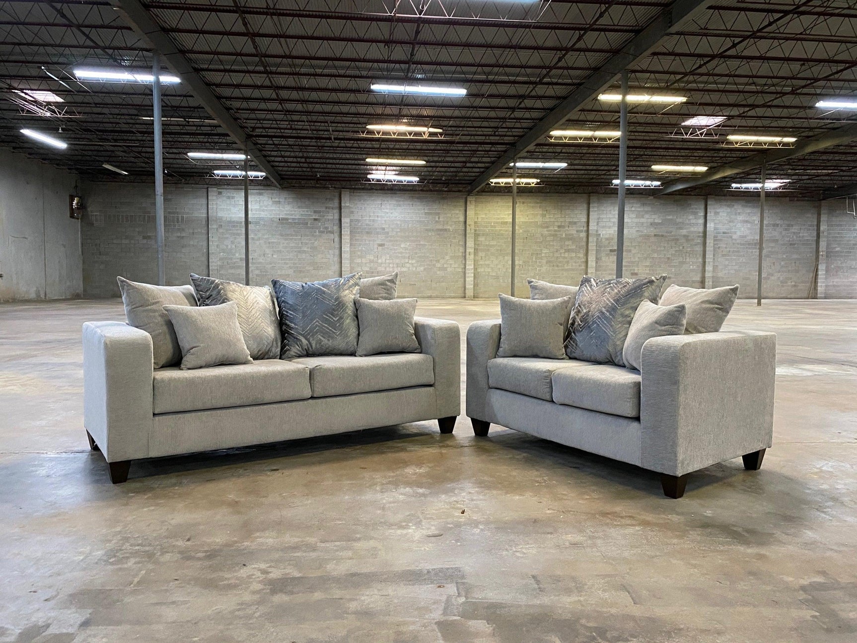 Detail view of Dove Gray Fabric Sofa Loveseat fabric
