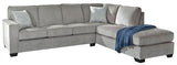Ashley 872-14 sectional sofa side view showing chaise in Alloy