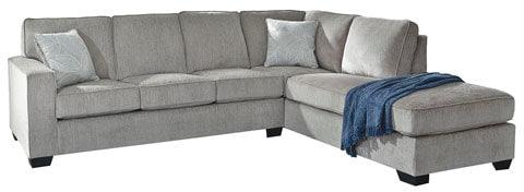 Ashley 872-14 sectional sofa side view showing chaise in Alloy